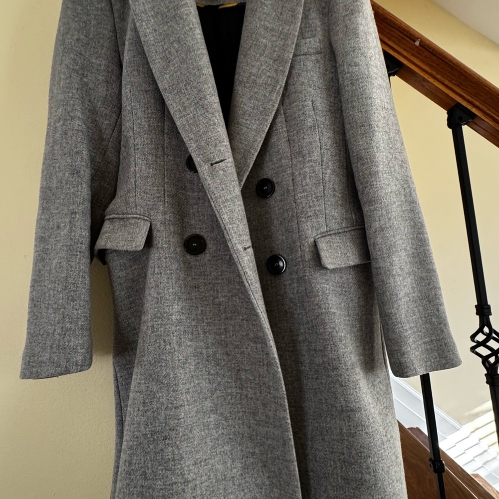 Zara Gray Double-Breasted Trench Coat